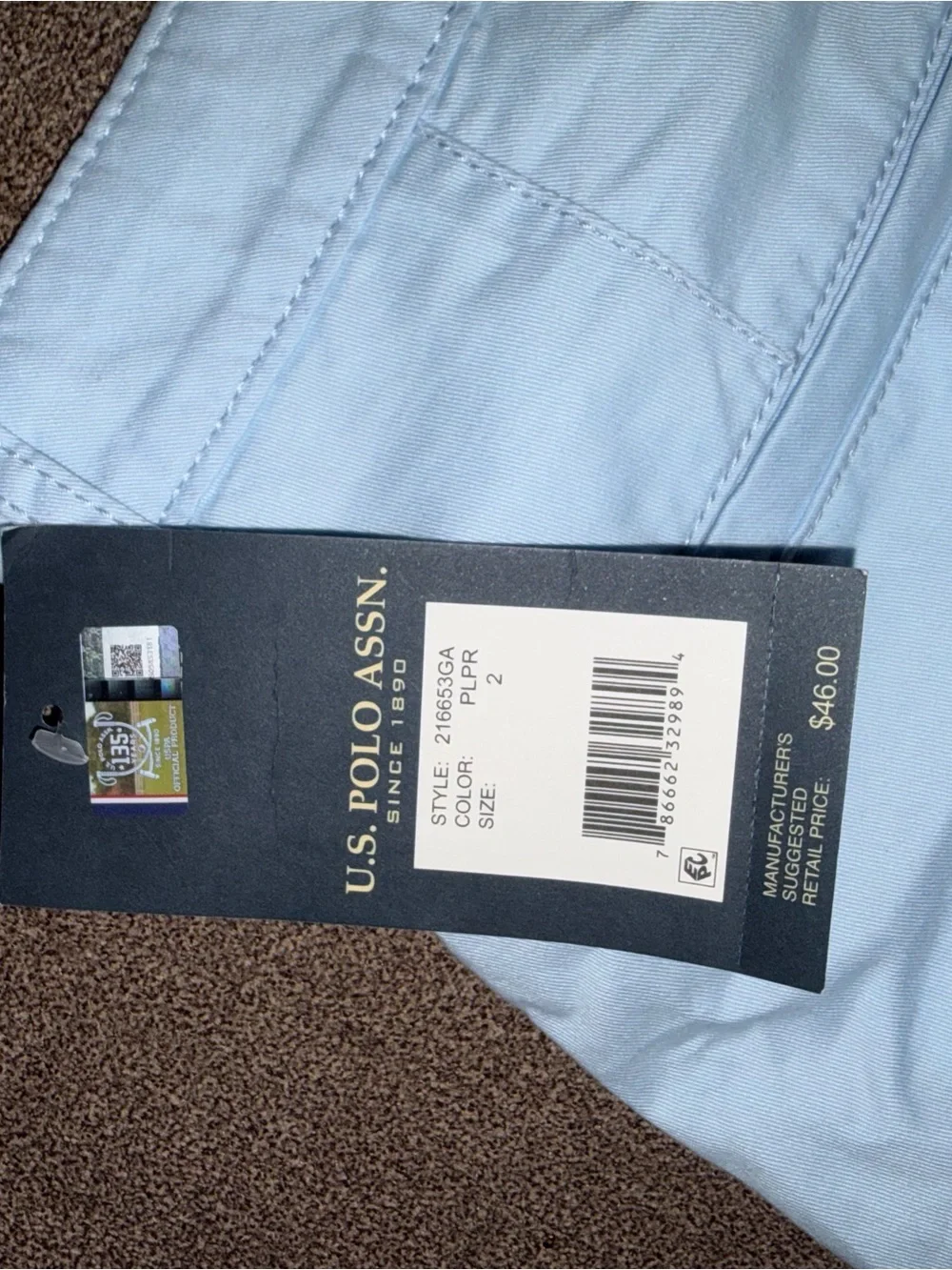 U.S. Polo Assn. Light Blue Flat Front Chino Shorts